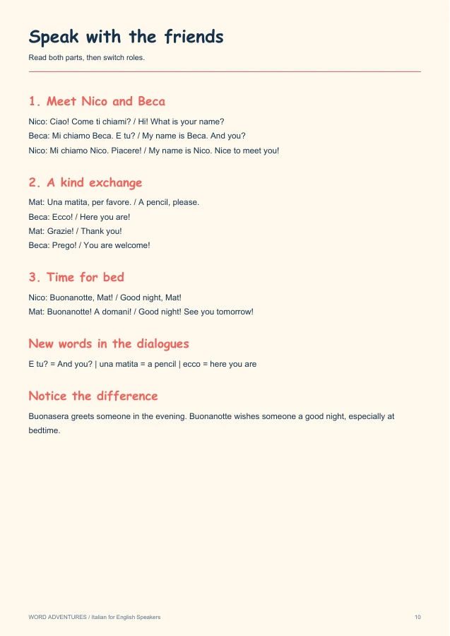 02 · Try a conversation. A real page from the English-supported Italian ebook.